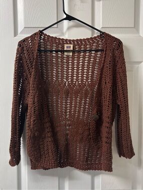 Faded Glory Brown Crochet Open Cardigan